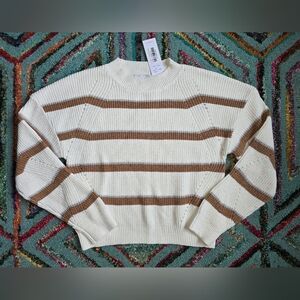 NWT Amour Vert Emma Striped Cream‎ and Brown Women's Sweater XS